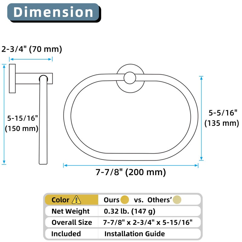 Angle Simple Towel Ring Brushed Dark Gold, SUS 304 Stainless Steel Swivel Hand Towel Holder for Bathroom Wall Mount - Image 2
